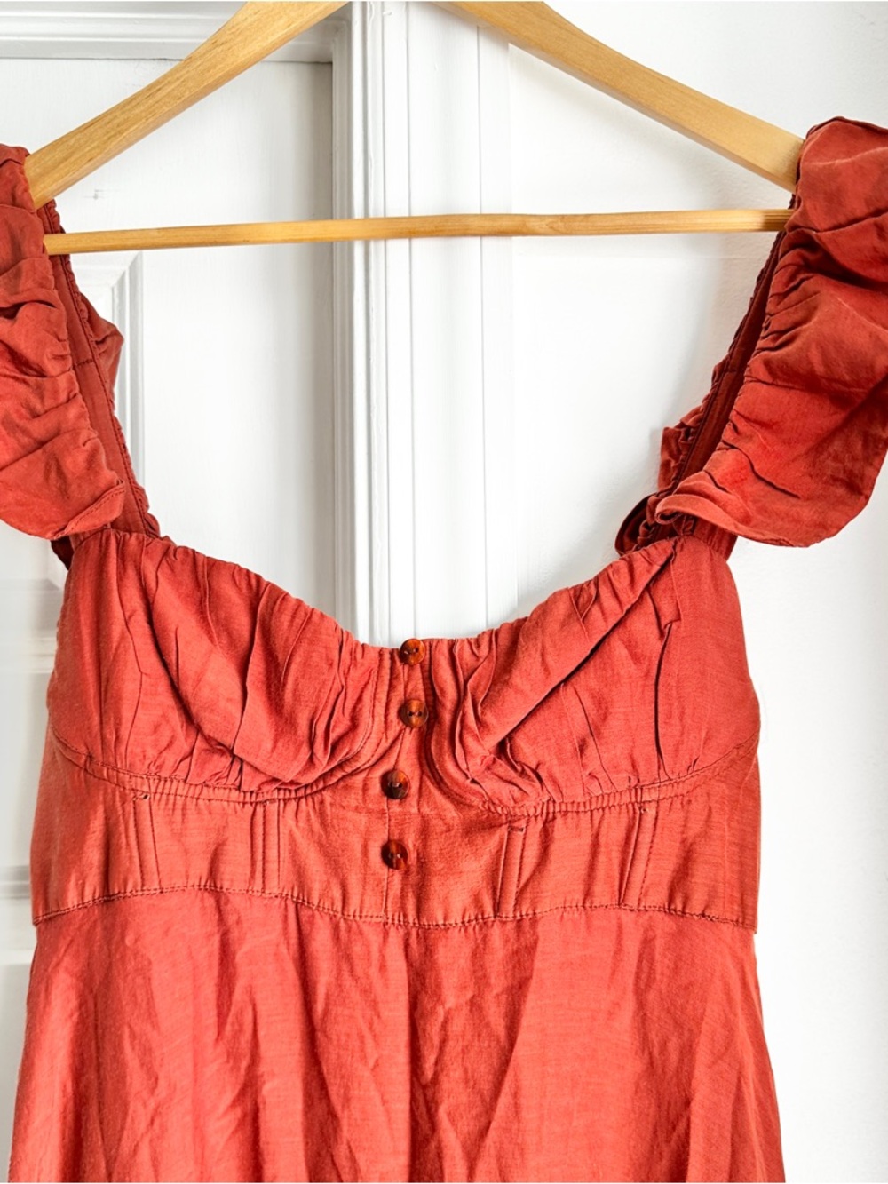 Farm Rio Ruffle-Sleeve Rust Midi Dress - Picture 8 of 14